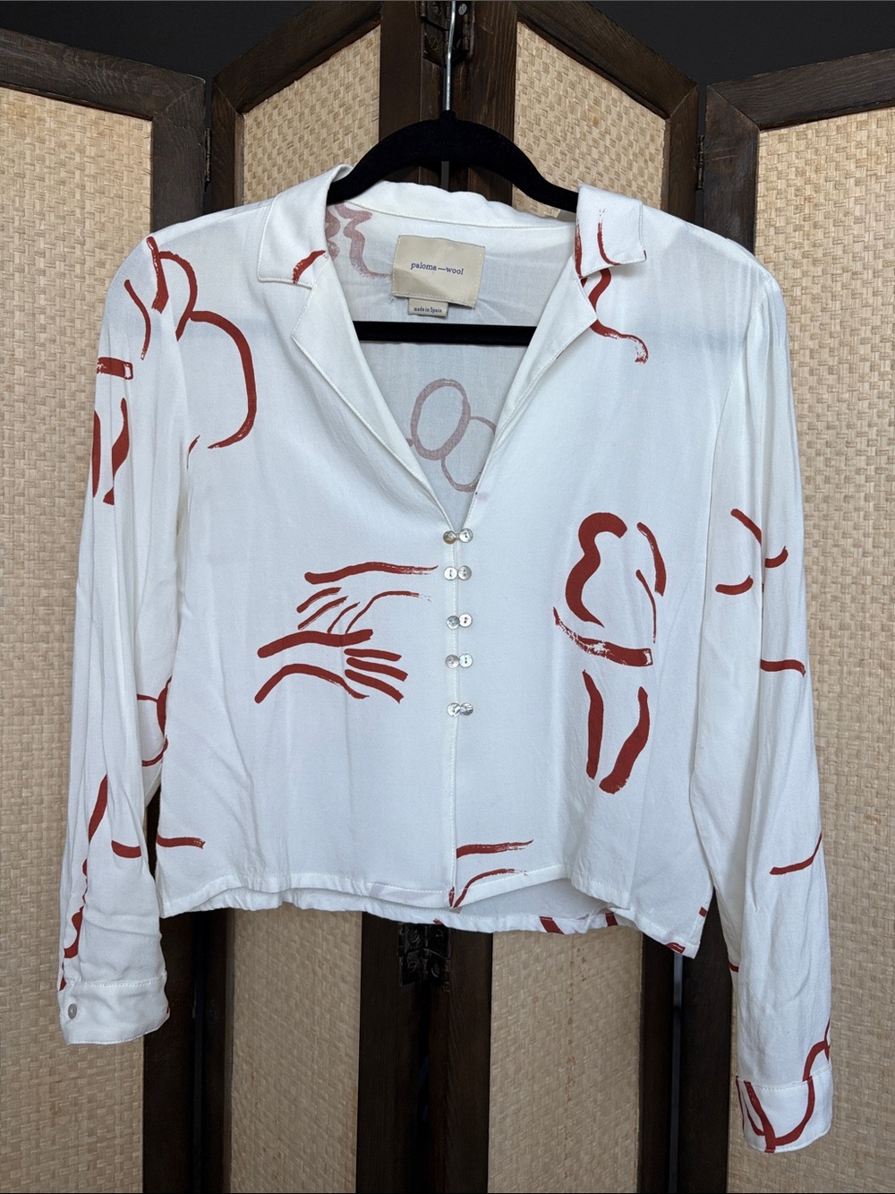Paloma Wool White Button-Front Printed Long-Sleeve Top